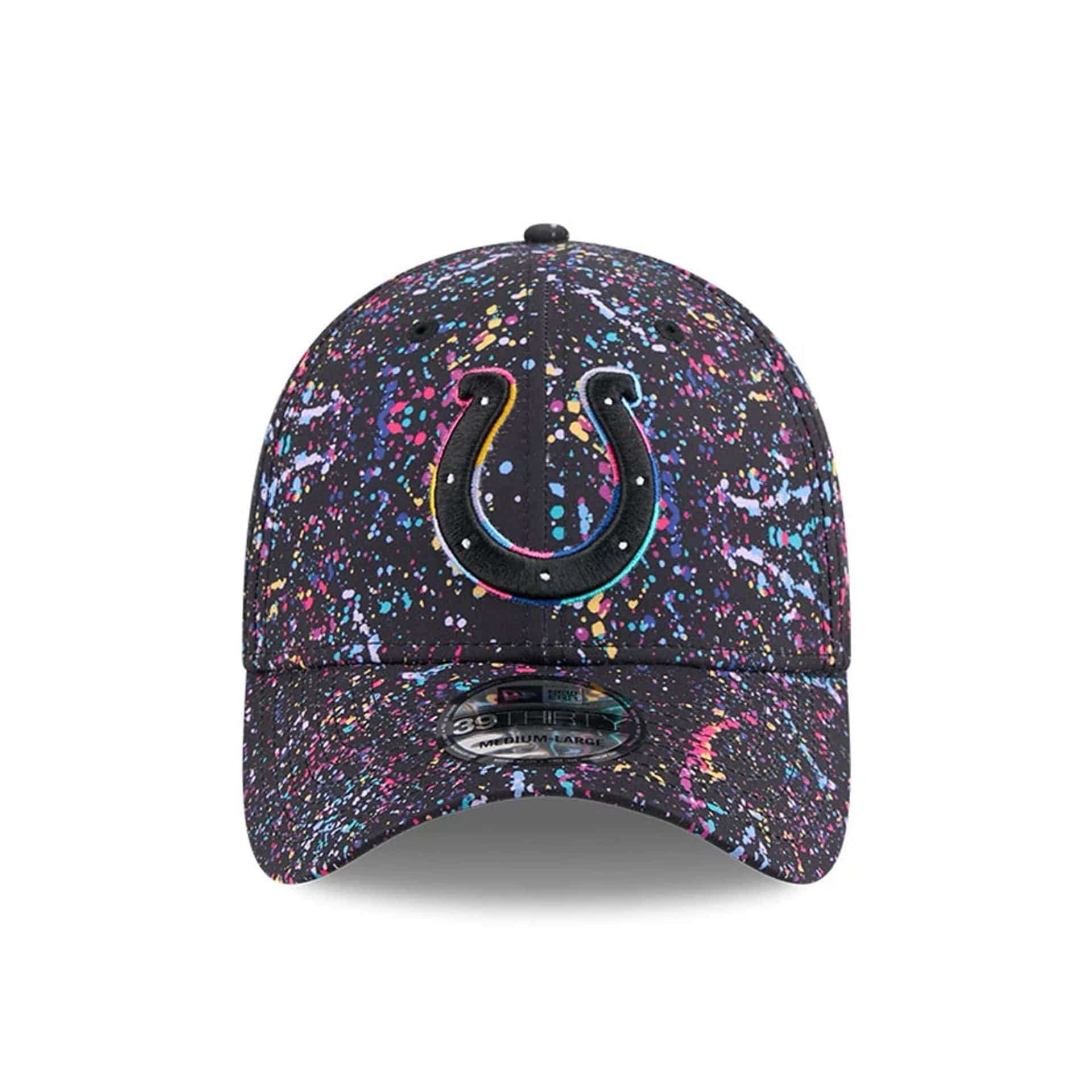 This is a Indianapolis Colts NFL Crucial Catch 2025 Black 39THIRTY Stretch Fit Cap 2