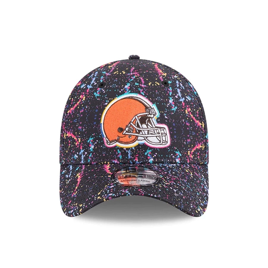 This is a Cleveland Browns NFL Crucial Catch 2025 Black 39THIRTY Stretch Fit Cap 2