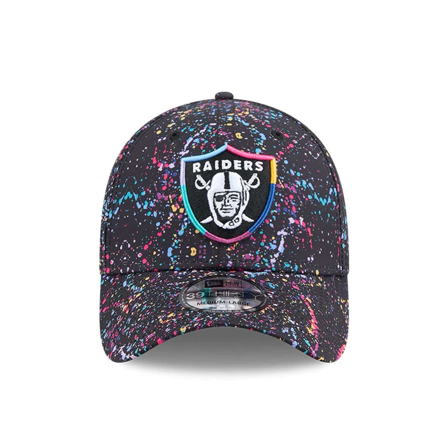 This is a Las Vegas Raiders NFL Crucial Catch 2025 Black 39THIRTY Stretch Fit Cap 2