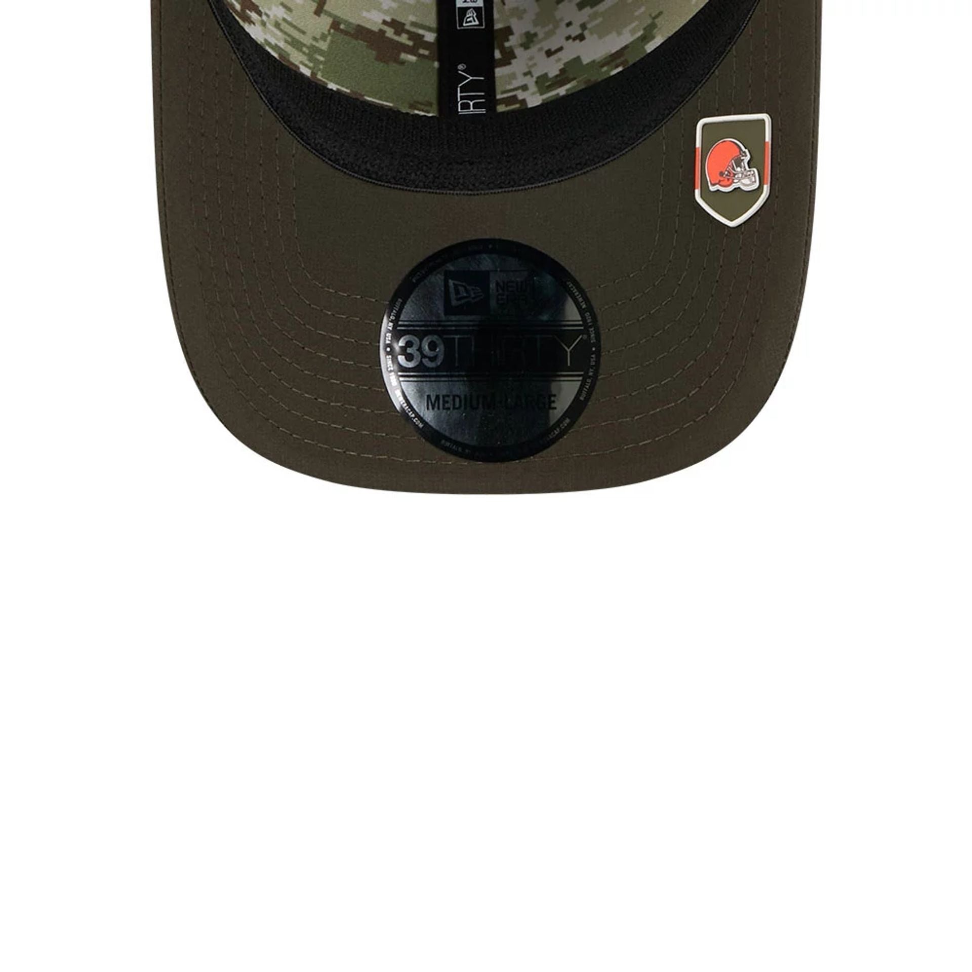 This is a Cleveland Browns NFL Salute To Service 2025 Dark Green 39THIRTY Stretch Fit Cap 5