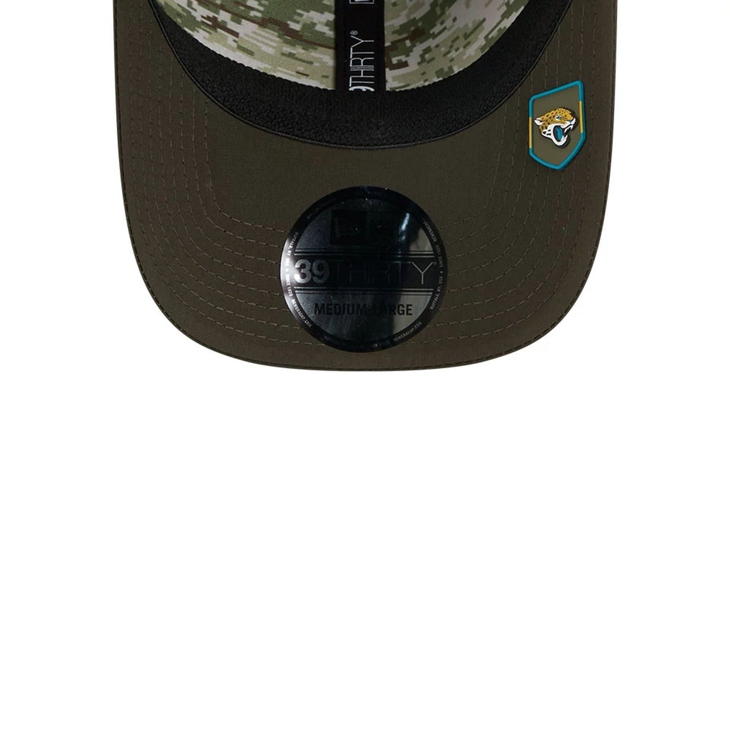 This is a Jacksonville Jaguars NFL Salute To Service 2025 Dark Green 39THIRTY Stretch Fit Cap 5