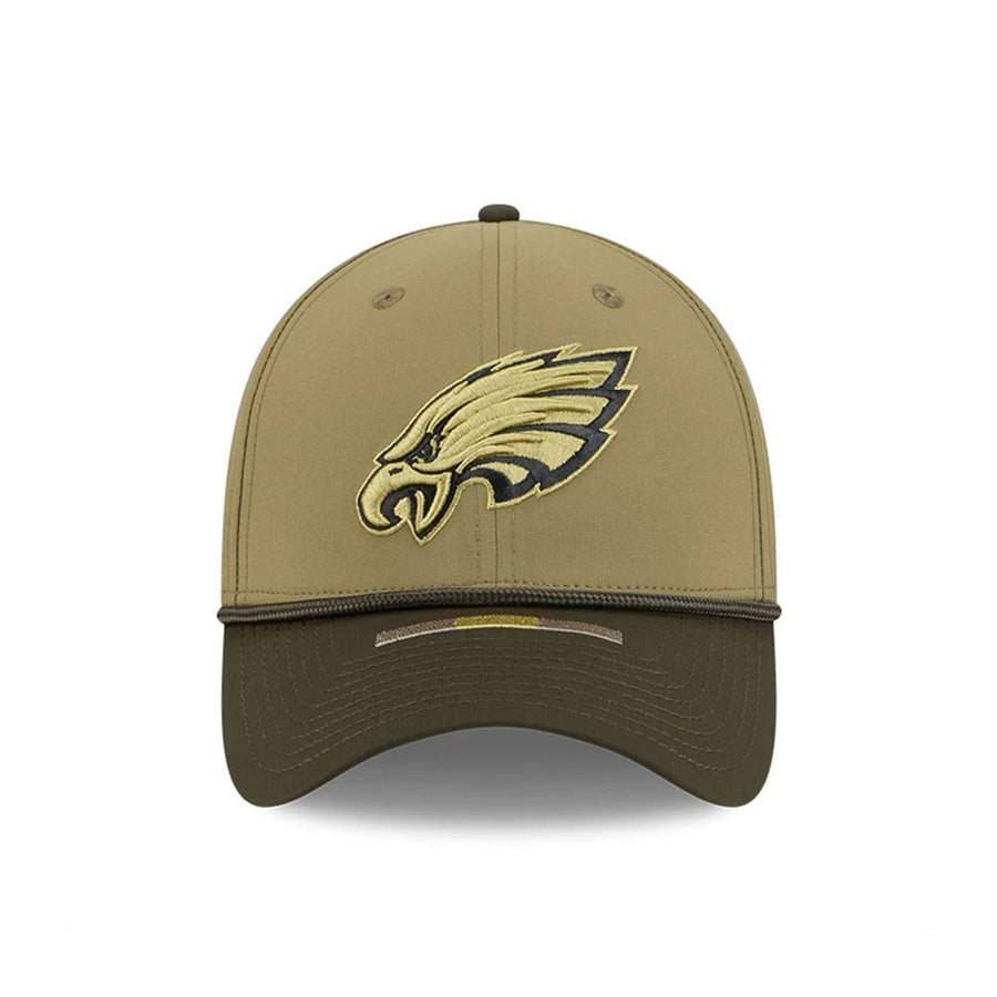 This is a Philadelphia Eagles NFL Salute To Service 2025 Dark Green 39THIRTY Stretch Fit Cap 2
