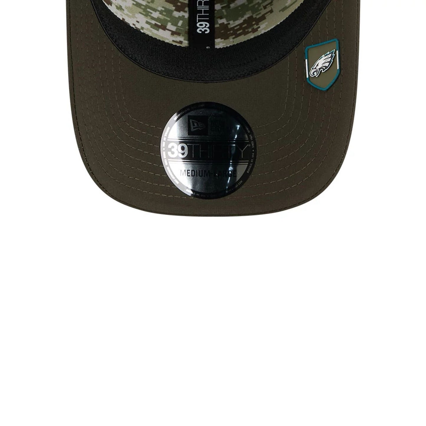 This is a Philadelphia Eagles NFL Salute To Service 2025 Dark Green 39THIRTY Stretch Fit Cap 5