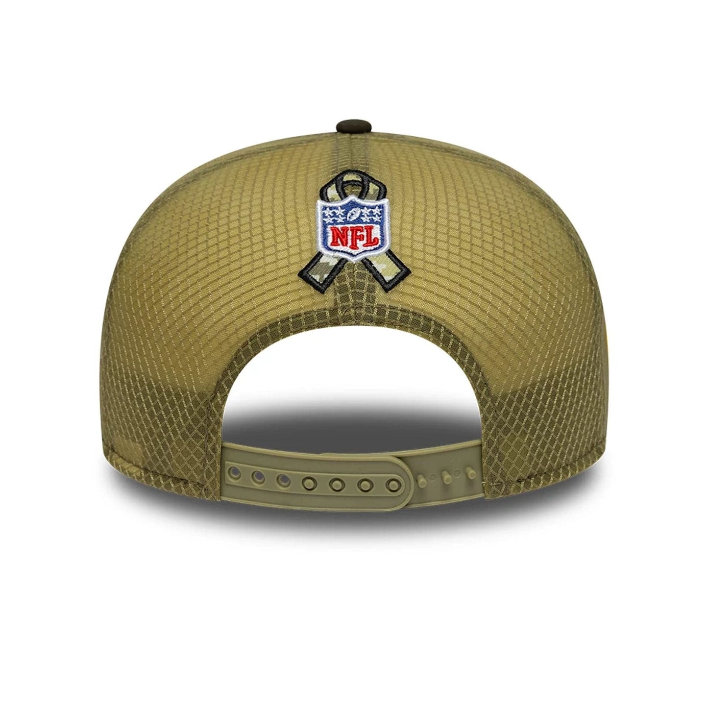 This is a Cleveland Browns NFL Salute To Service 2025 Dark Green 9FIFTY Split Panel Snapback Adjustable Cap 5