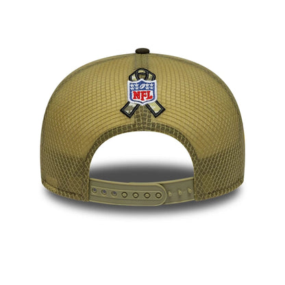 This is a Cleveland Browns NFL Salute To Service 2025 Dark Green 9FIFTY Split Panel Snapback Adjustable Cap 5