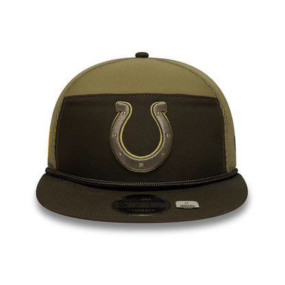 This is a Indianapolis Colts NFL Salute To Service 2025 Dark Green 9FIFTY Split Panel Snapback Adjustable Cap 3