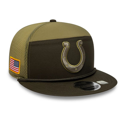 This is a Indianapolis Colts NFL Salute To Service 2025 Dark Green 9FIFTY Split Panel Snapback Adjustable Cap 1