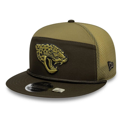 This is a Jacksonville Jaguars NFL Salute To Service 2025 Dark Green 9FIFTY Split Panel Snapback Adjustable Cap 4