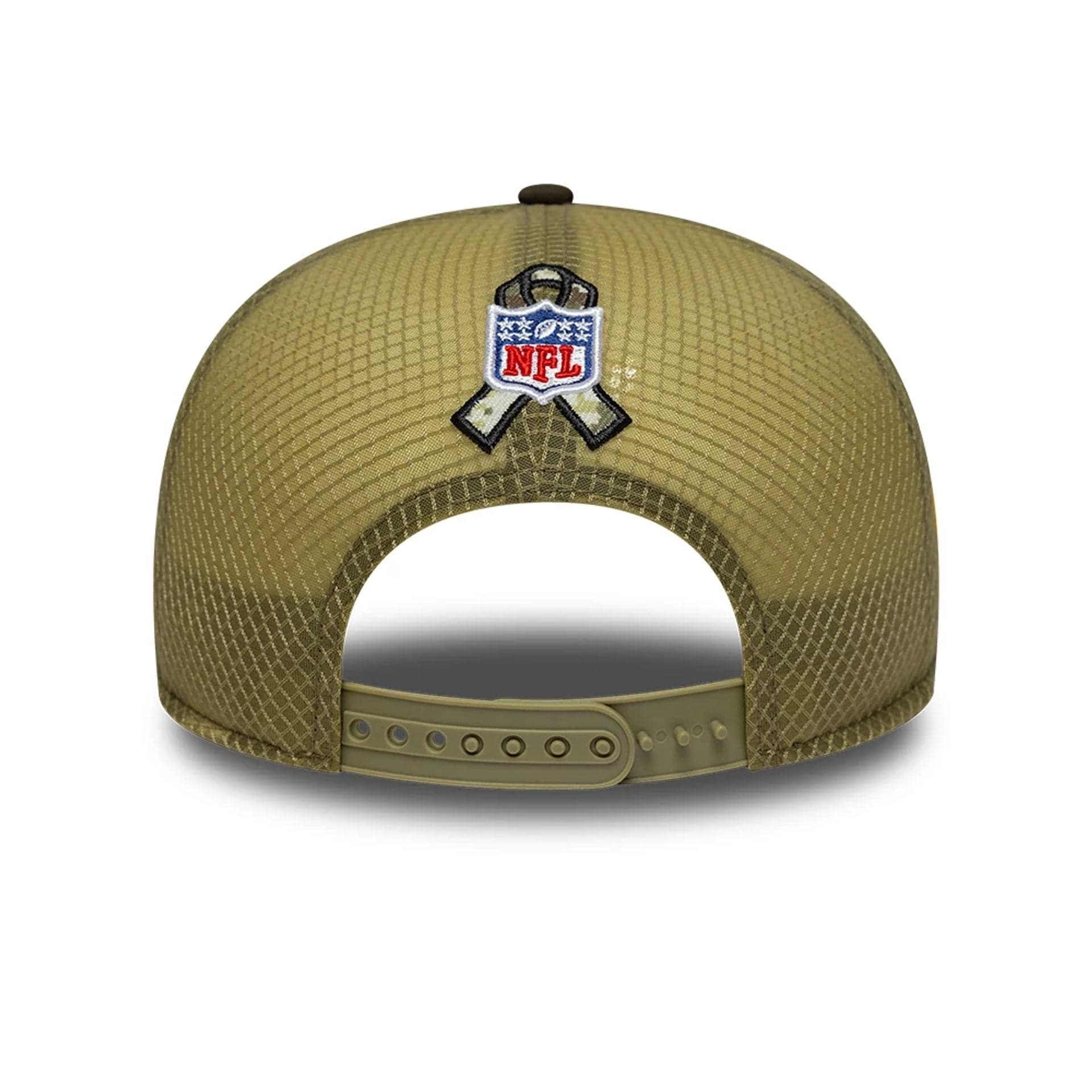 This is a Jacksonville Jaguars NFL Salute To Service 2025 Dark Green 9FIFTY Split Panel Snapback Adjustable Cap 7