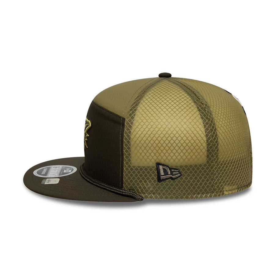 This is a Miami Dolphins NFL Salute To Service 2025 Dark Green 9FIFTY Split Panel Snapback Adjustable Cap 6