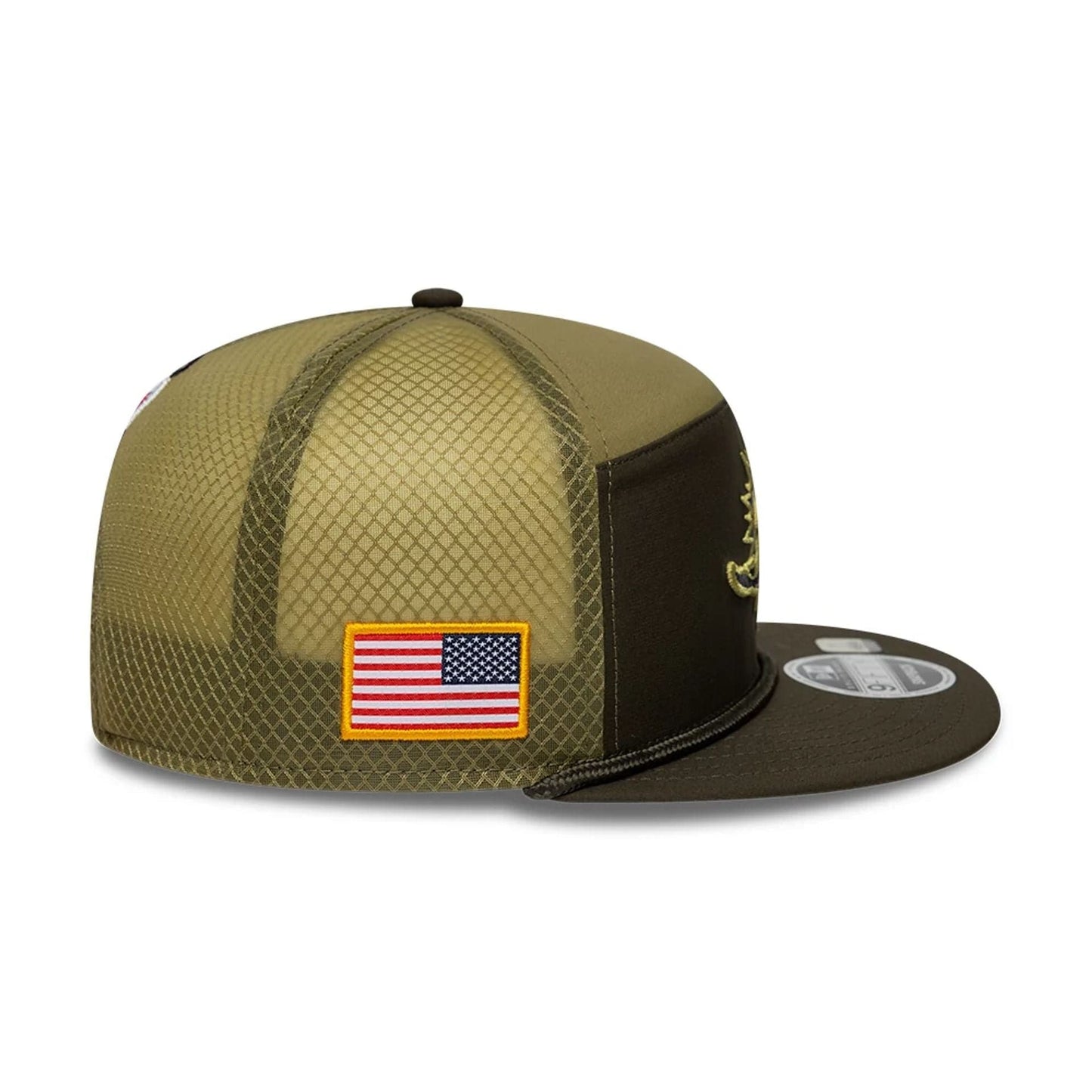 This is a Miami Dolphins NFL Salute To Service 2025 Dark Green 9FIFTY Split Panel Snapback Adjustable Cap 5