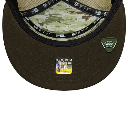 This is a New York Jets NFL Salute To Service 2025 Dark Green 9FIFTY Split Panel Snapback Adjustable Cap 2