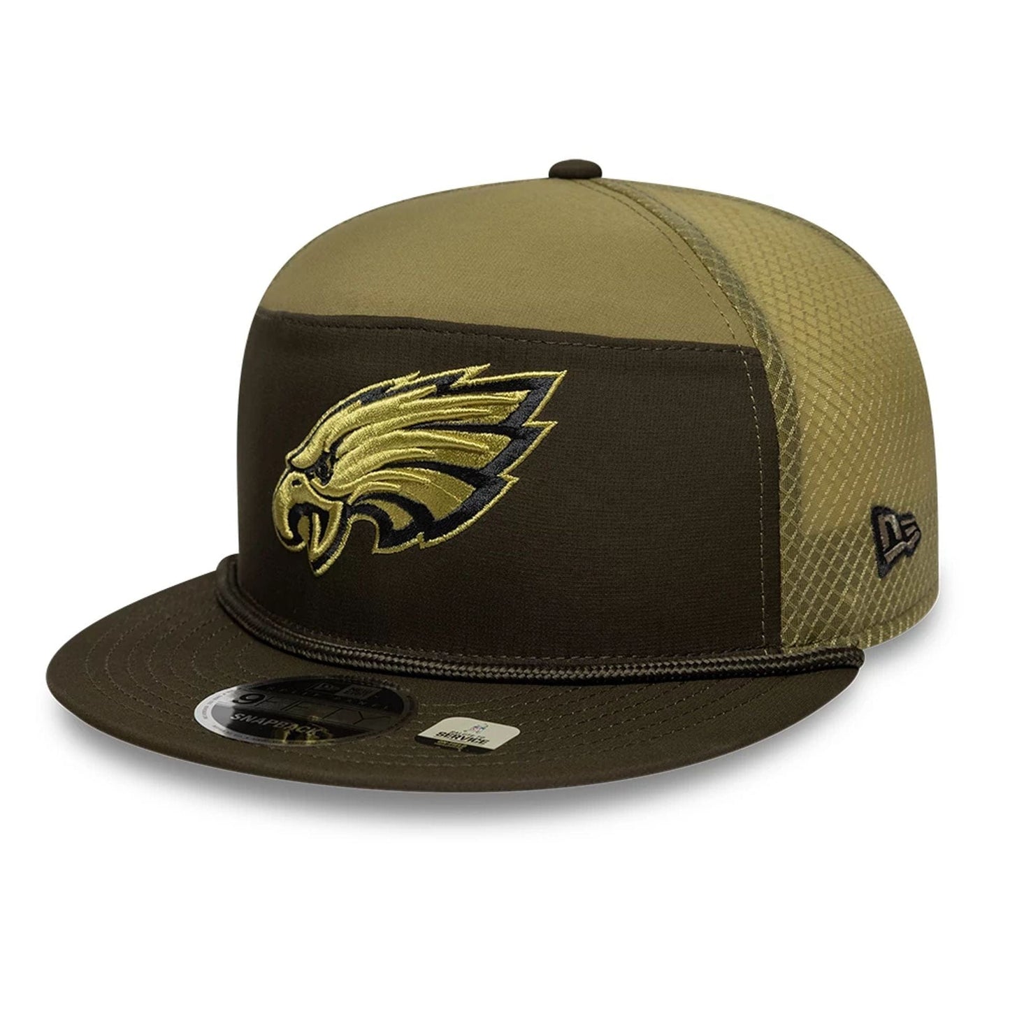This is a Philadelphia Eagles NFL Salute To Service 2025 Dark Green 9FIFTY Split Panel Snapback Adjustable Cap 4