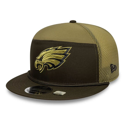 This is a Philadelphia Eagles NFL Salute To Service 2025 Dark Green 9FIFTY Split Panel Snapback Adjustable Cap 4