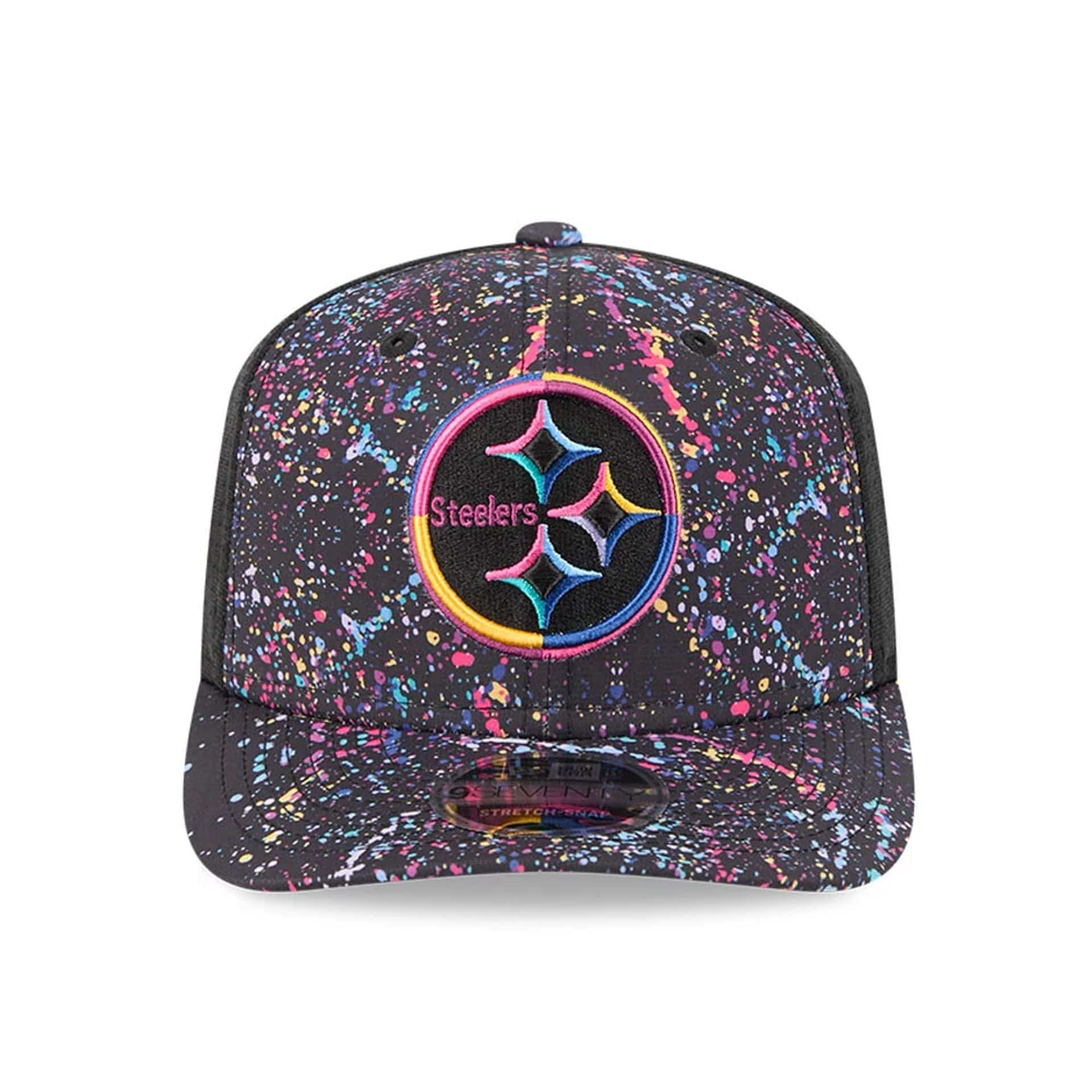 This is a Pittsburgh Steelers NFL Crucial Catch 2025 Black 9SEVENTY Stretch Snap Adjustable Cap 2