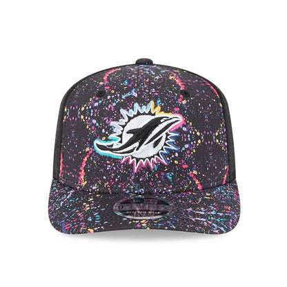 This is a Miami Dolphins NFL Crucial Catch 2025 Black 9SEVENTY Stretch Snap Adjustable Cap 2