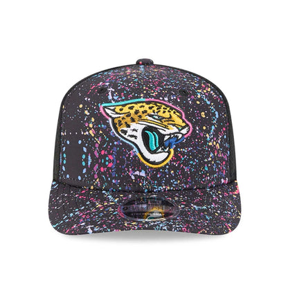 This is a Jacksonville Jaguars NFL Crucial Catch 2025 Black 9SEVENTY Stretch Snap Adjustable Cap 2