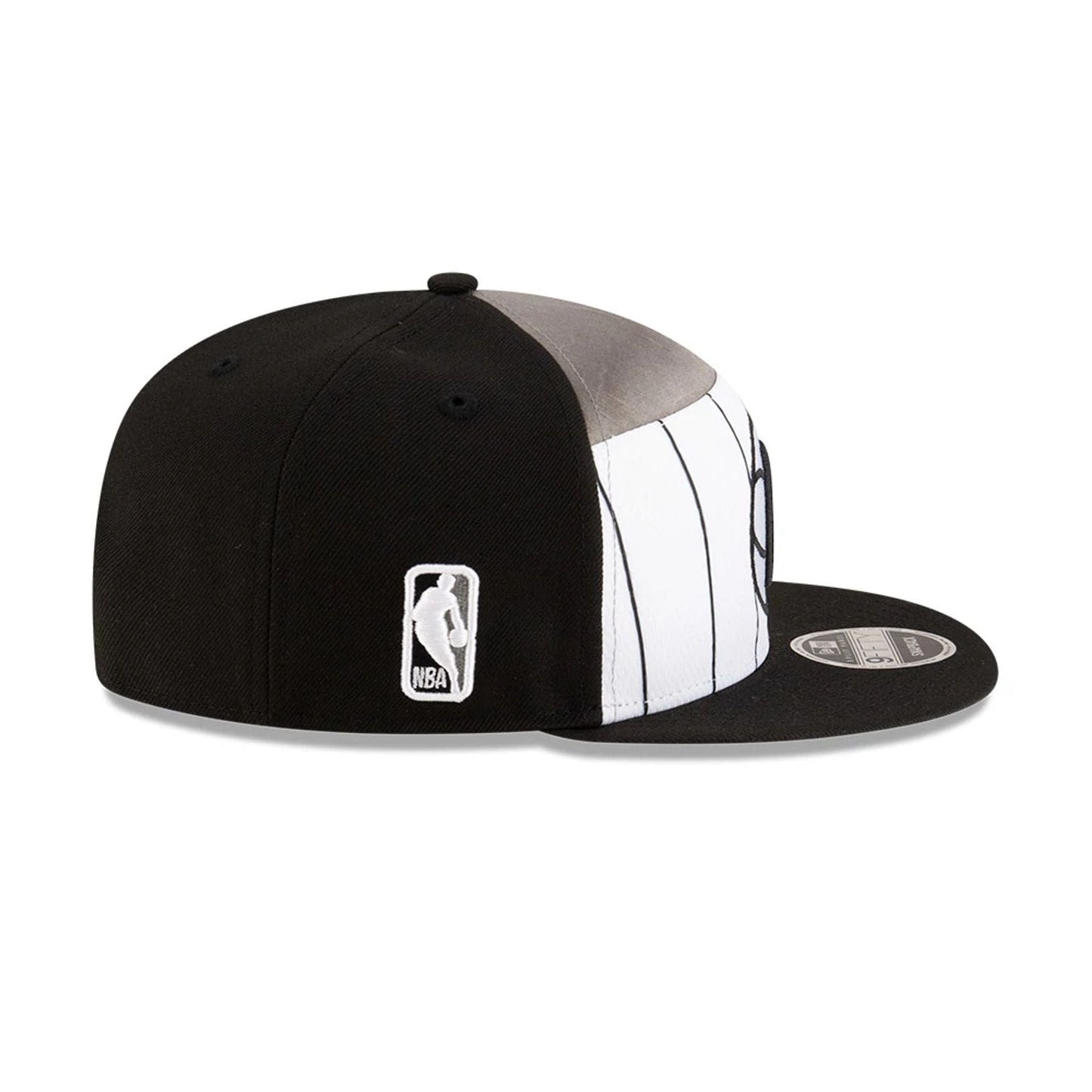 This is a Brooklyn Nets NBA Tip Off 2025 Black 9FIFTY Split Panel Snapback Adjustable Cap 6