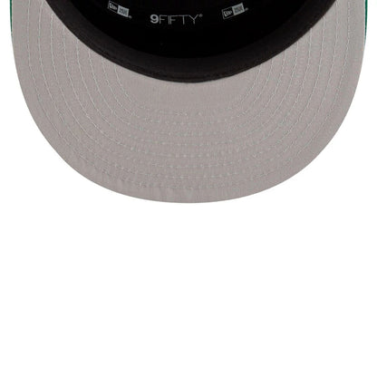 This is a Boston Celtics NBA Tip Off 2025 Green 9FIFTY Split Panel Snapback Adjustable Cap 2