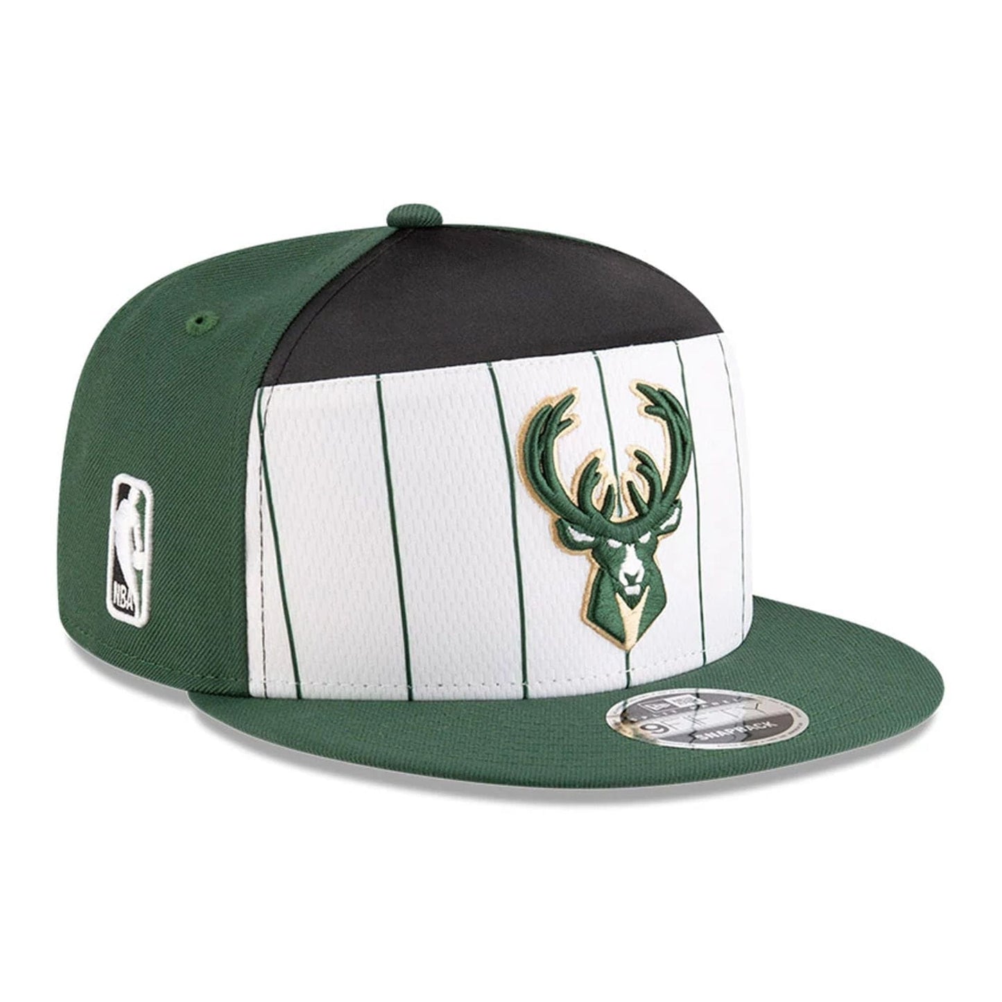 This is a Milwaukee Bucks NBA Tip Off 2025 Dark Green 9FIFTY Split Panel Snapback Adjustable Cap 1