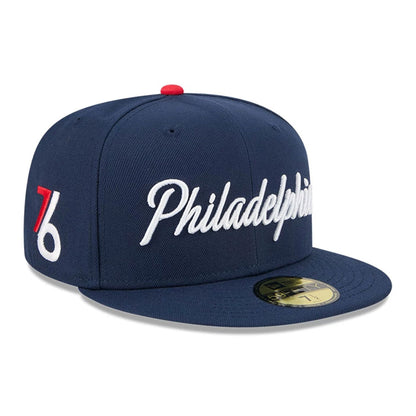 This is a Philadelphia 76ers NBA City Edition Blue 59FIFTY Fitted Cap 1