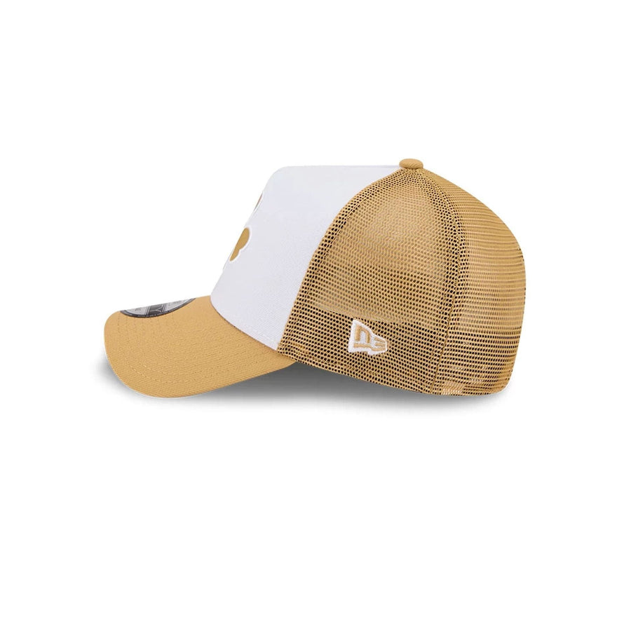 This is a Boston Celtics NBA City Edition Yellow 9FORTY A-Frame Trucker Adjustable Cap 6