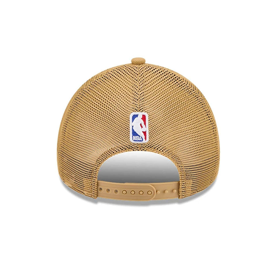 This is a Boston Celtics NBA City Edition Yellow 9FORTY A-Frame Trucker Adjustable Cap 5