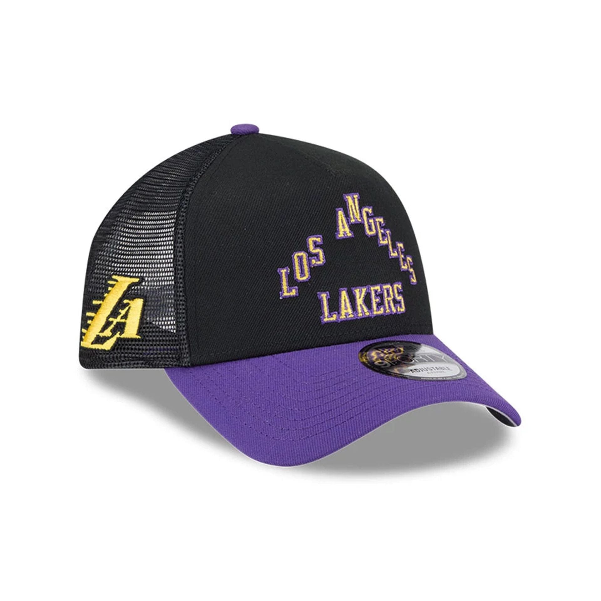 This is a LA Lakers NBA City Edition Purple 9FORTY A-Frame Trucker Adjustable Cap 1
