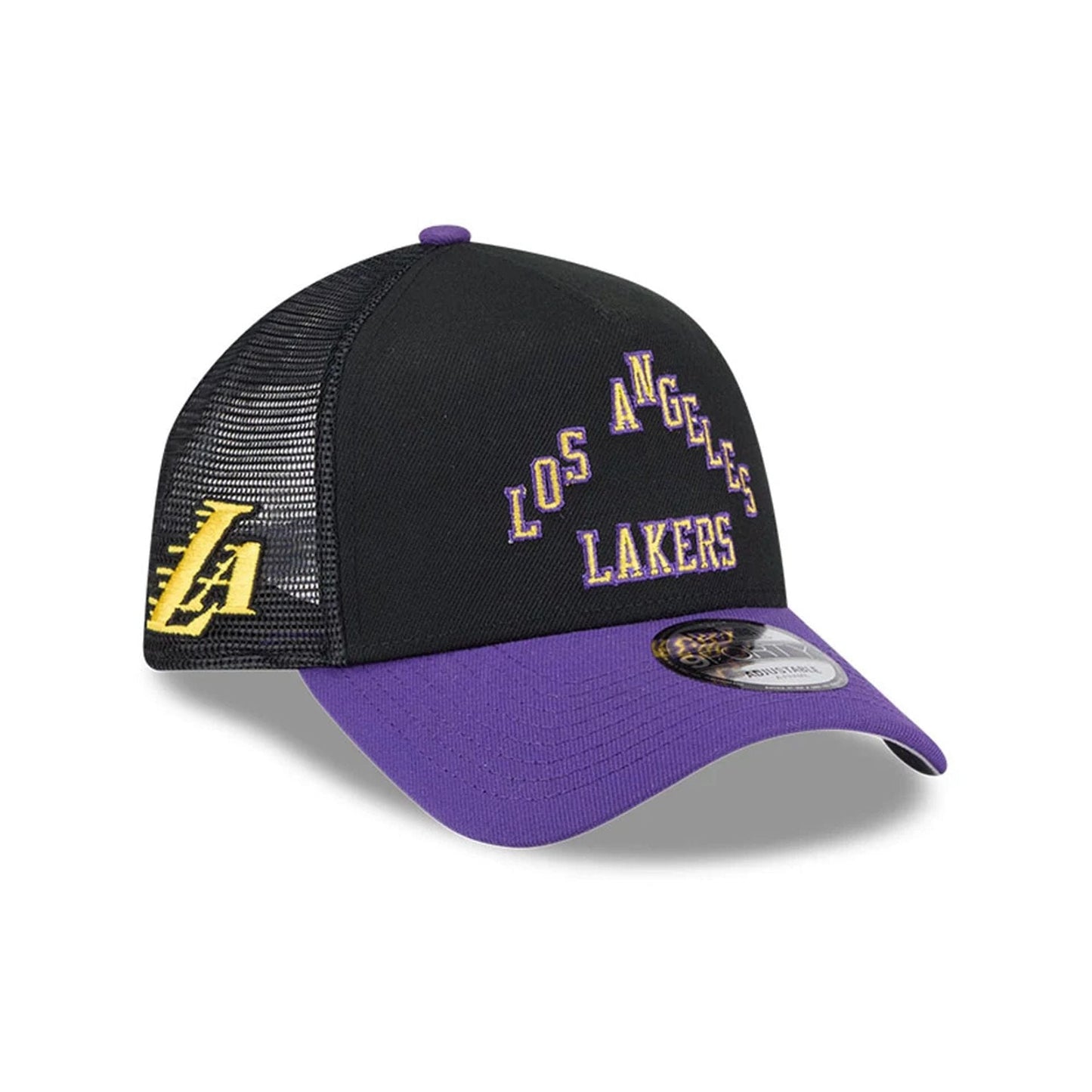 This is a LA Lakers NBA City Edition Purple 9FORTY A-Frame Trucker Adjustable Cap 1
