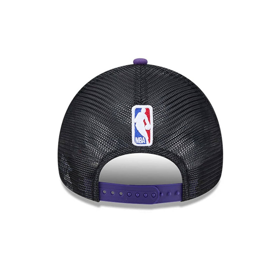This is a LA Lakers NBA City Edition Purple 9FORTY A-Frame Trucker Adjustable Cap 5