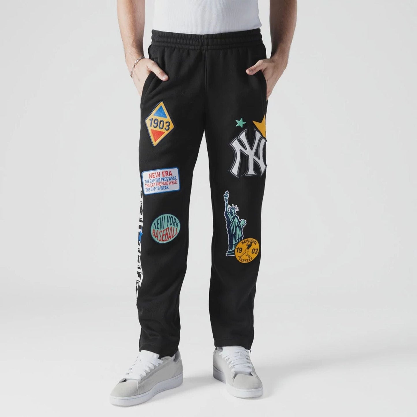 The Male model is wearing New York Yankees MLB x Uptown Threads Black Joggers  1