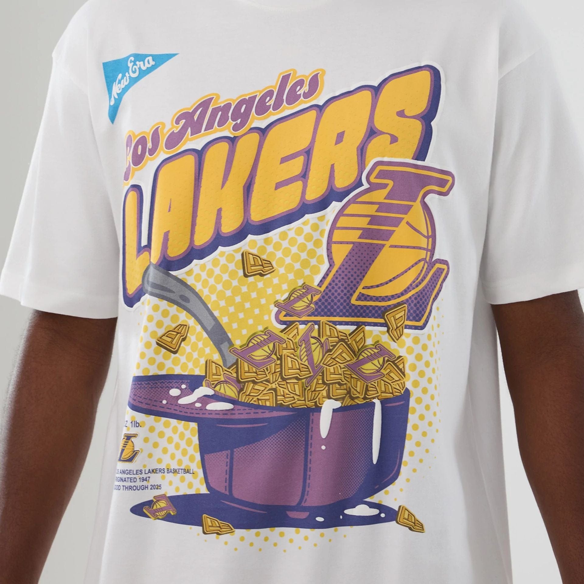 The Male model is wearing LA Lakers NBA Lifestyle Graphic White T-Shirt  4