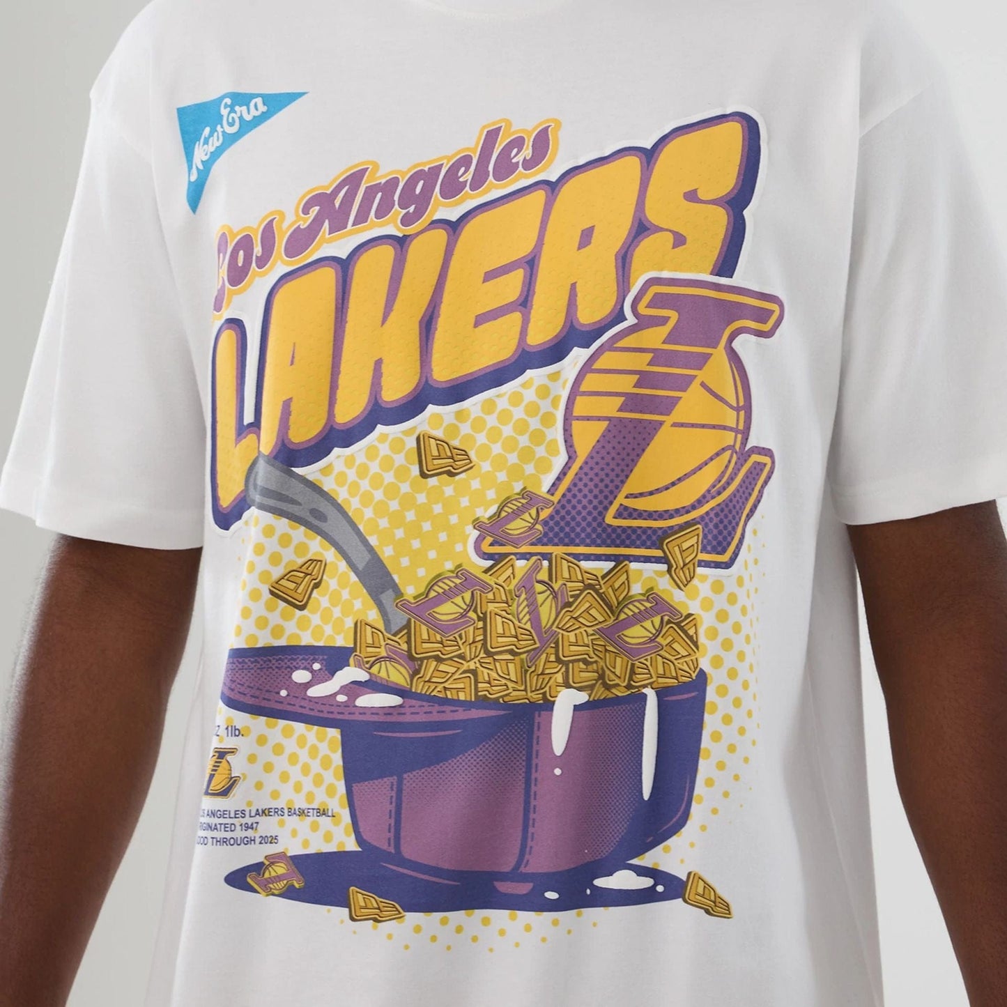 The Male model is wearing LA Lakers NBA Lifestyle Graphic White T-Shirt  4