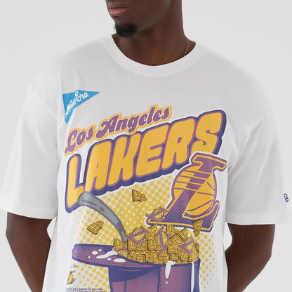 The Male model is wearing LA Lakers NBA Lifestyle Graphic White T-Shirt  3