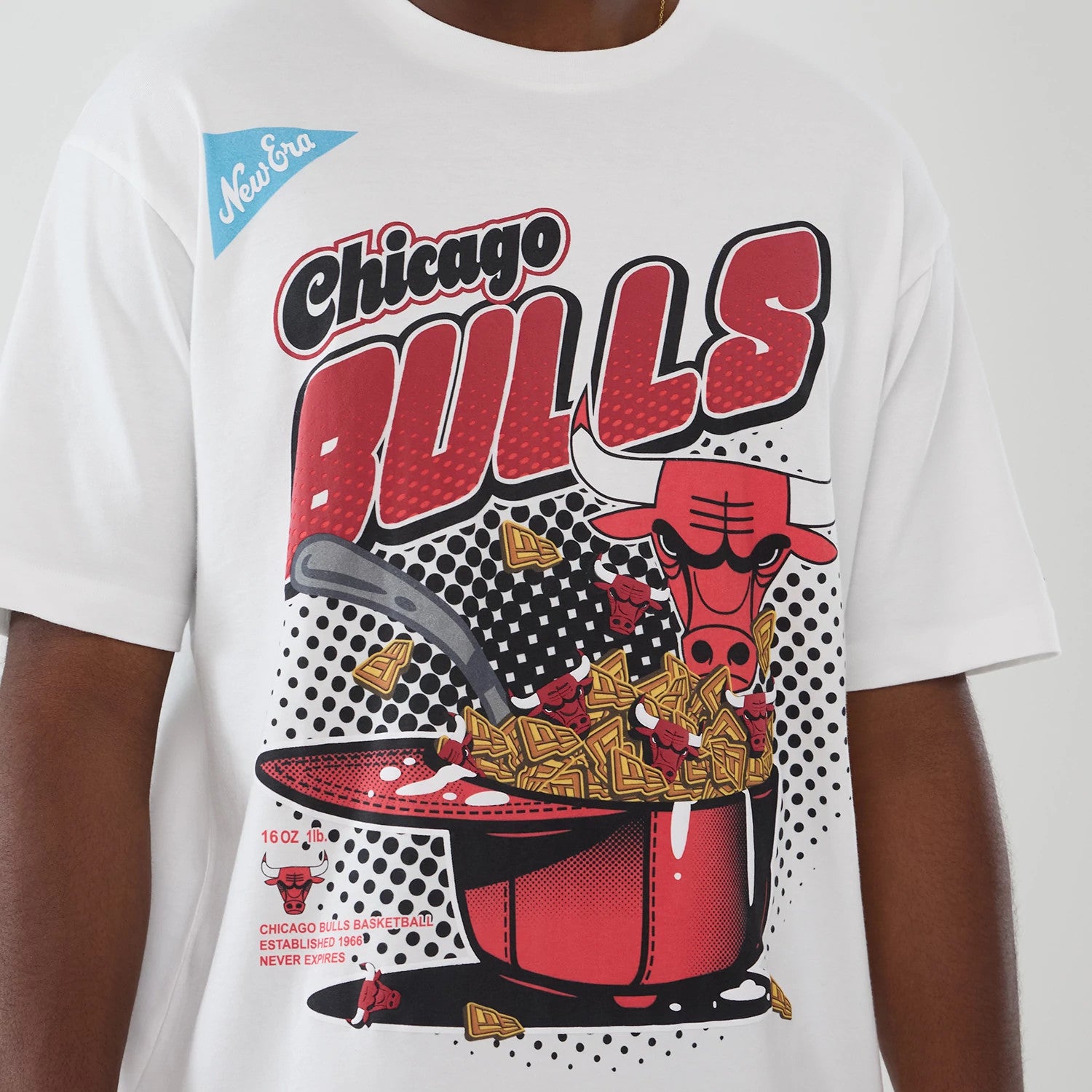 The Male model is wearing Chicago Bulls NBA Lifestyle Graphic White T-Shirt 3