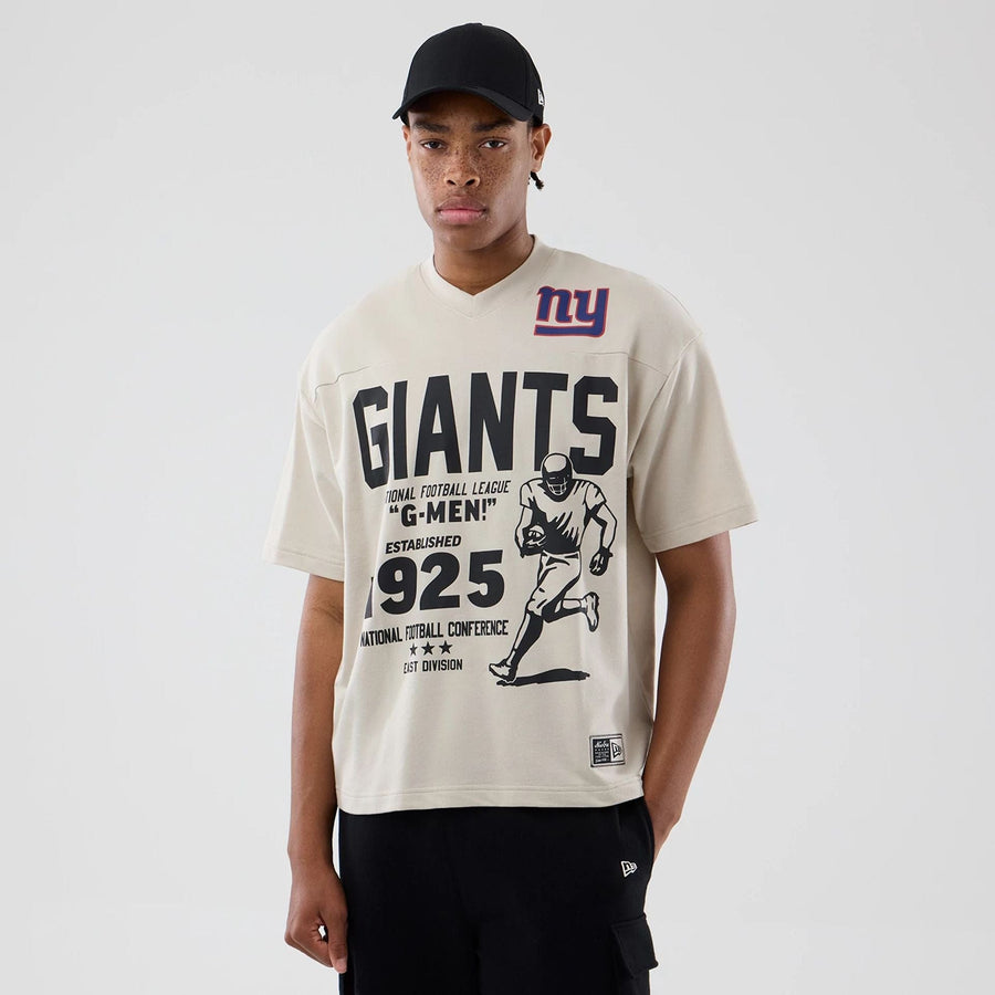 The Male model is wearing New York Giants NFL Throwback Prep Light Beige T-Shirt  1