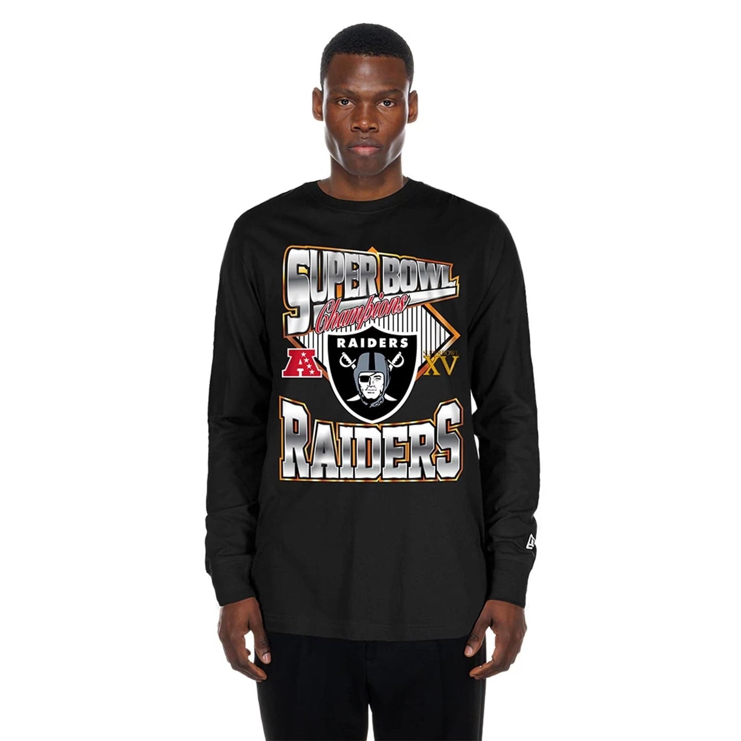 The Male model is wearing Las Vegas Raiders NFL Sport Classic Black Long Sleeve T-Shirt  1