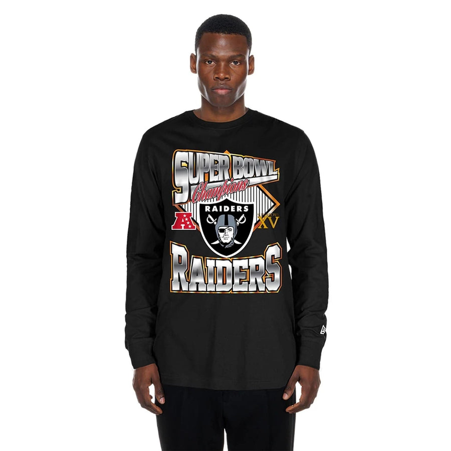 The Male model is wearing Las Vegas Raiders NFL Sport Classic Black Long Sleeve T-Shirt  1