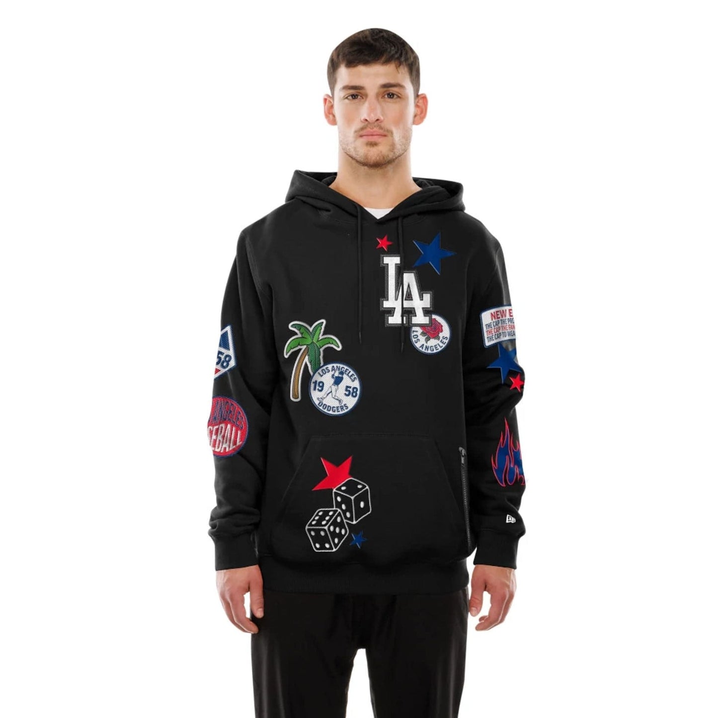 The Male model is wearing LA Dodgers MLB x Uptown Threads Black Pullover Hoodie  1