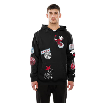 The Male model is wearing Chicago Bulls NBA x Uptown Threads Black Pullover Hoodie  1