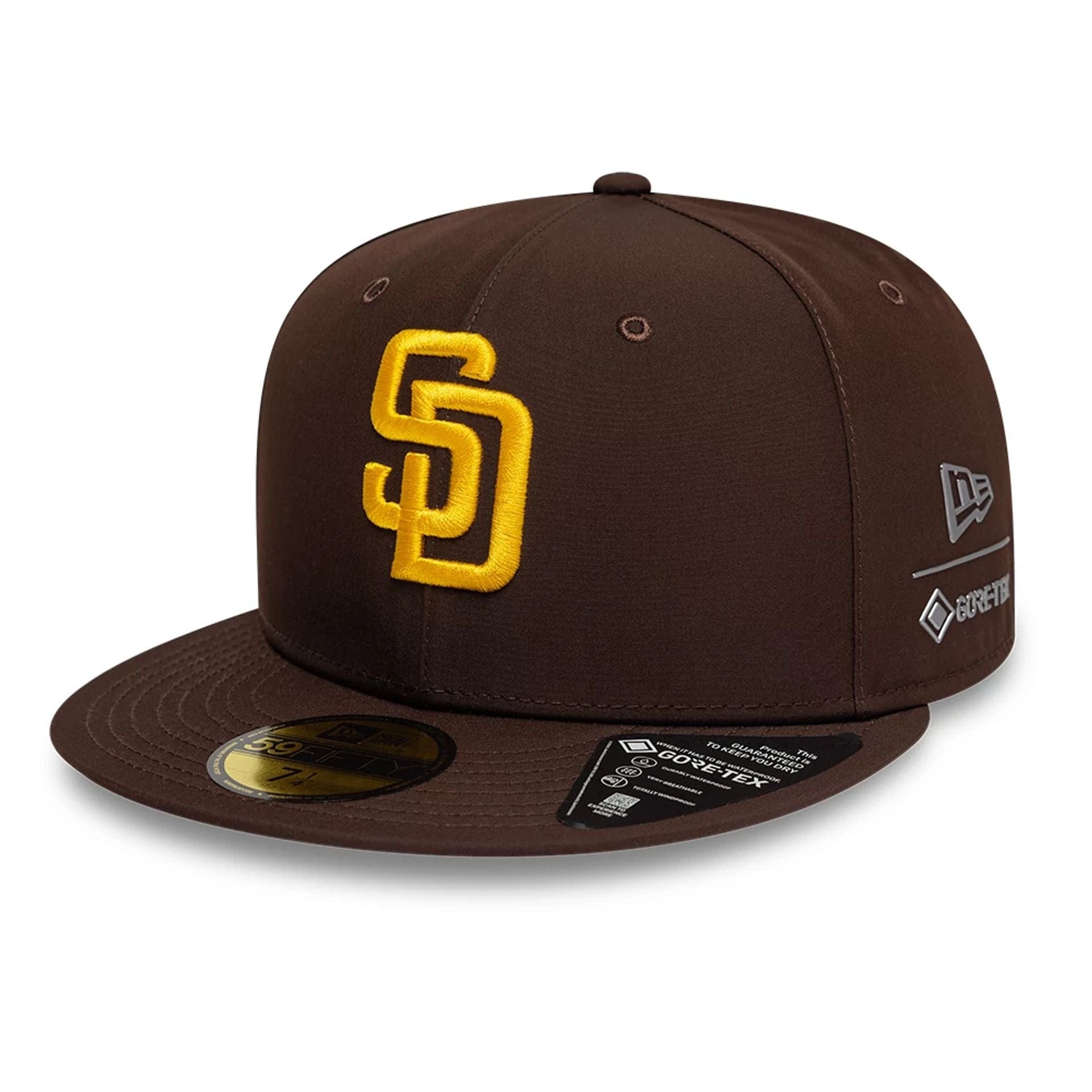 This is a San Diego Padres MLB Gore-Tex Dark Brown 59FIFTY Fitted Cap 1