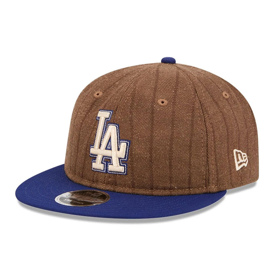 This is a LA Dodgers Three Looms x MLB Wool Pinstripe Dark Brown Retro Crown 9FIFTY Adjustable Cap 1