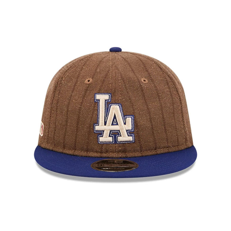 This is a LA Dodgers Three Looms x MLB Wool Pinstripe Dark Brown Retro Crown 9FIFTY Adjustable Cap 4