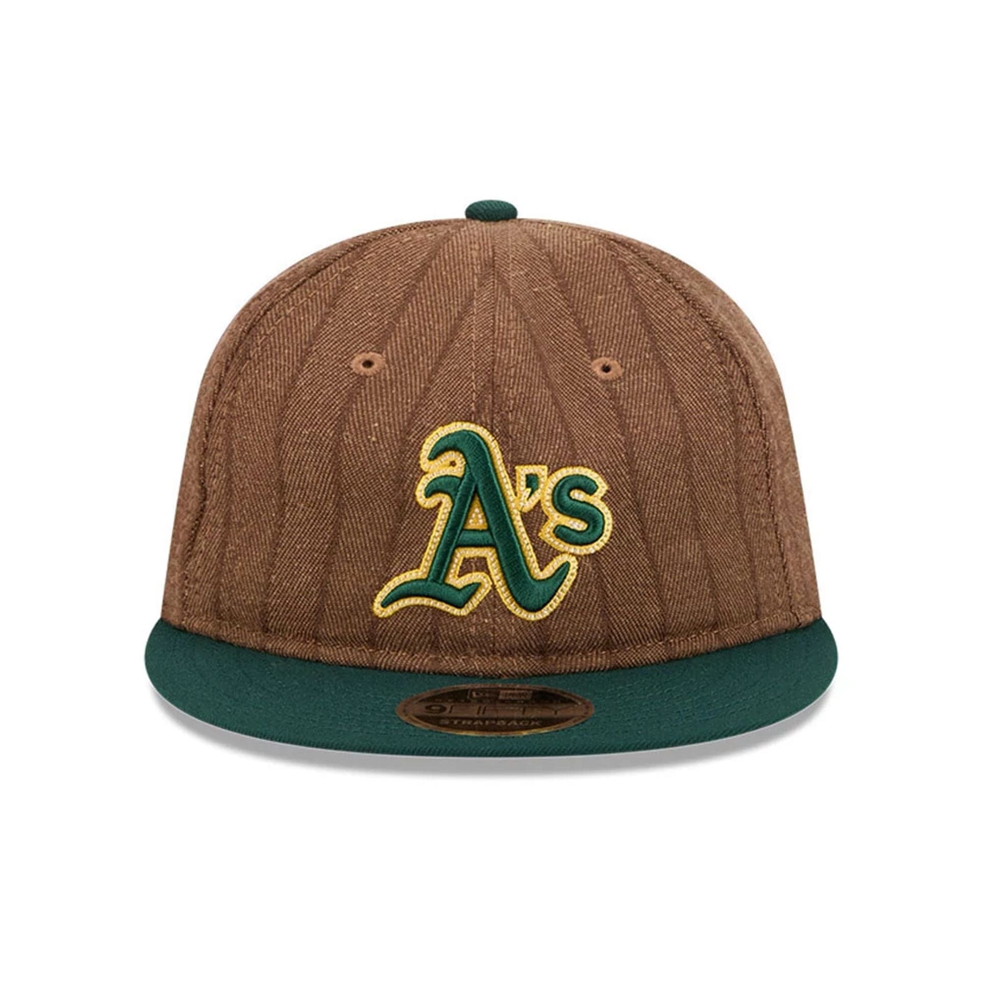 This is a Oakland Athletics Three Looms x MLB Wool Pinstripe Dark Green Retro Crown 9FIFTY Adjustable Cap 4