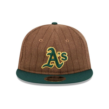 This is a Oakland Athletics Three Looms x MLB Wool Pinstripe Dark Green Retro Crown 9FIFTY Adjustable Cap 4