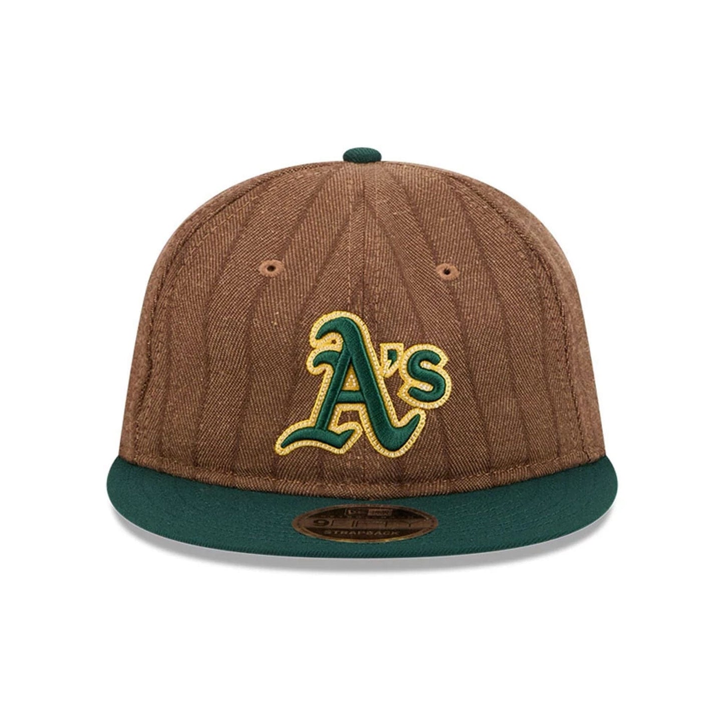 This is a Oakland Athletics Three Looms x MLB Wool Pinstripe Dark Green Retro Crown 9FIFTY Adjustable Cap 4