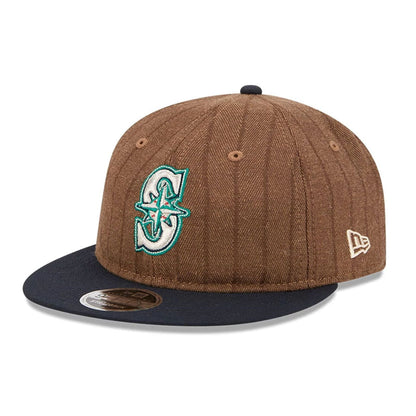 This is a Seattle Mariners Three Looms x MLB Wool Pinstripe Navy Retro Crown 9FIFTY Adjustable Cap 1