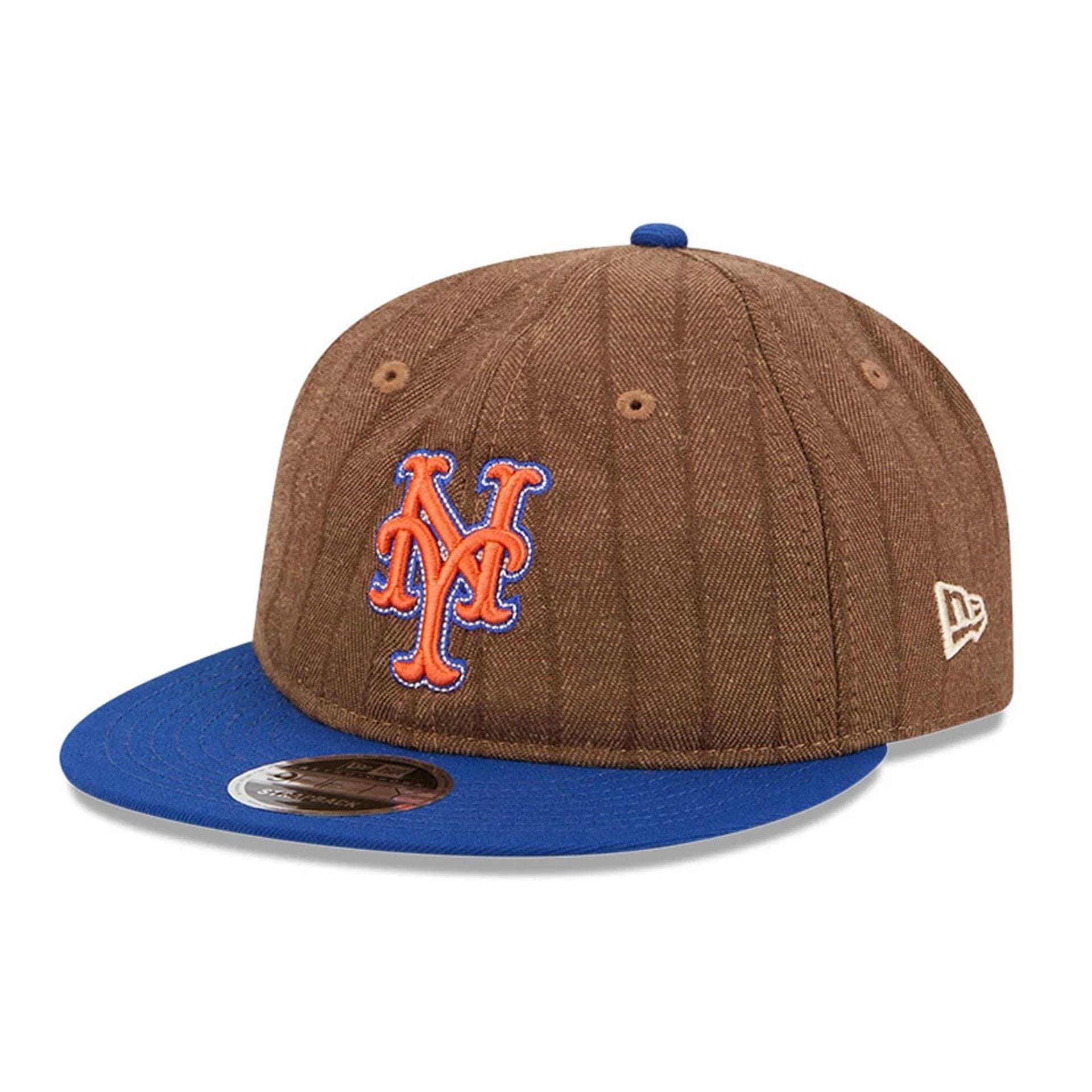 This is a New York Mets Three Looms x MLB Wool Pinstripe Blue Retro Crown 9FIFTY Adjustable Cap 1