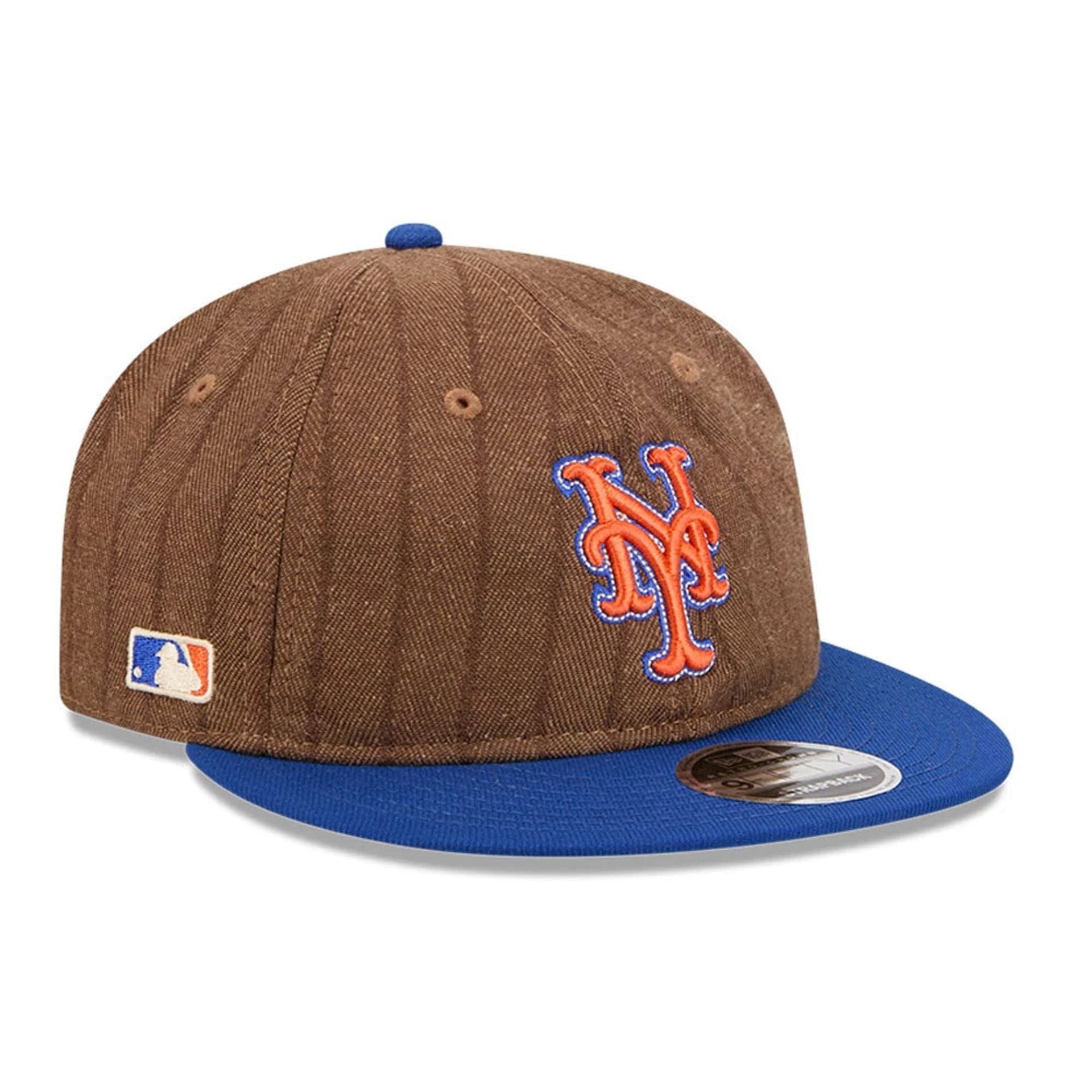 This is a New York Mets Three Looms x MLB Wool Pinstripe Blue Retro Crown 9FIFTY Adjustable Cap 3