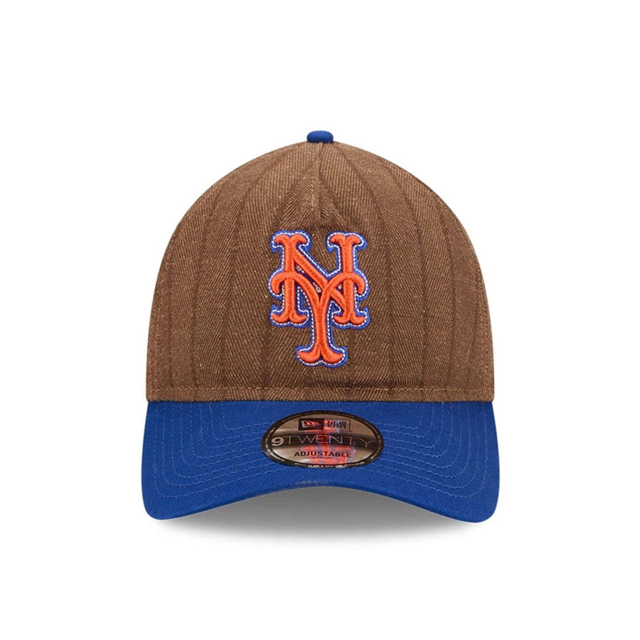 This is a New York Mets Three Looms x MLB Wool Pinstripe Blue 9TWENTY A-Frame Adjustable Cap 3